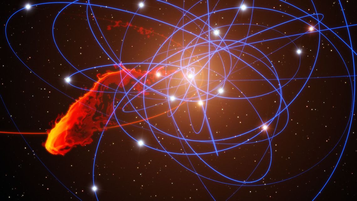 Simulation einer Gaswolke nach Annäherung an das Schwarze Loch im Zentrum der Milchstraße - Fotocredit ESO - MPE - Marc Schartmann