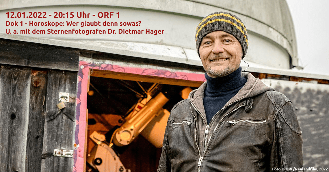 Ankündigung Sendung auf ORF 1 - Dok 1 - Horoskope: Wer glaubt denn sowas? mit Lisa Gadenstätter und Dietmar Hager von Stargazer Observatory